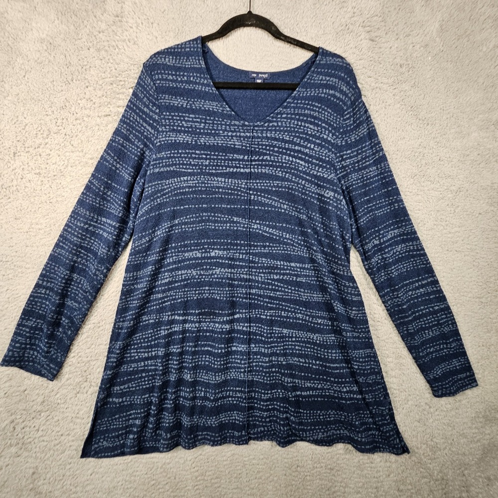 J Jill Top Womens L Striped Terry Cloth Flowy Artsy Lagenlook Mature Cozy Casual